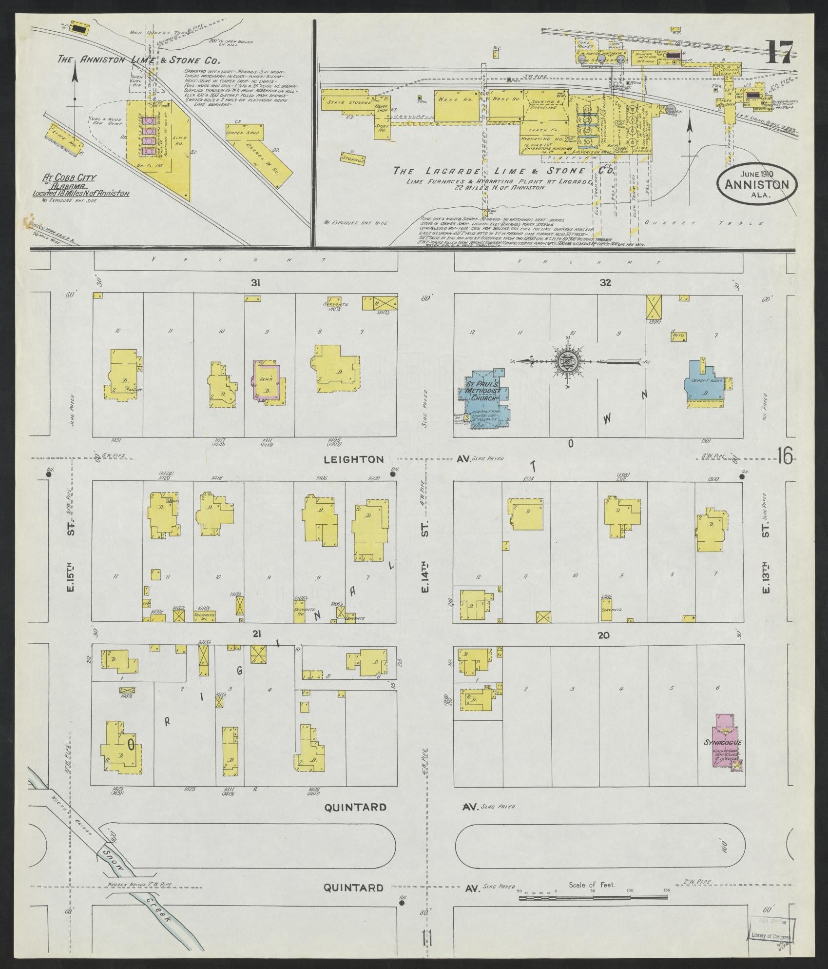 Sanborn Fire Insurance Map from Anniston, Calhoun County, Alabama (1910), Sheet #0017 - Complete Map Set gallery image, historic Sanborn map, vintage wall art, Alabama Alabama