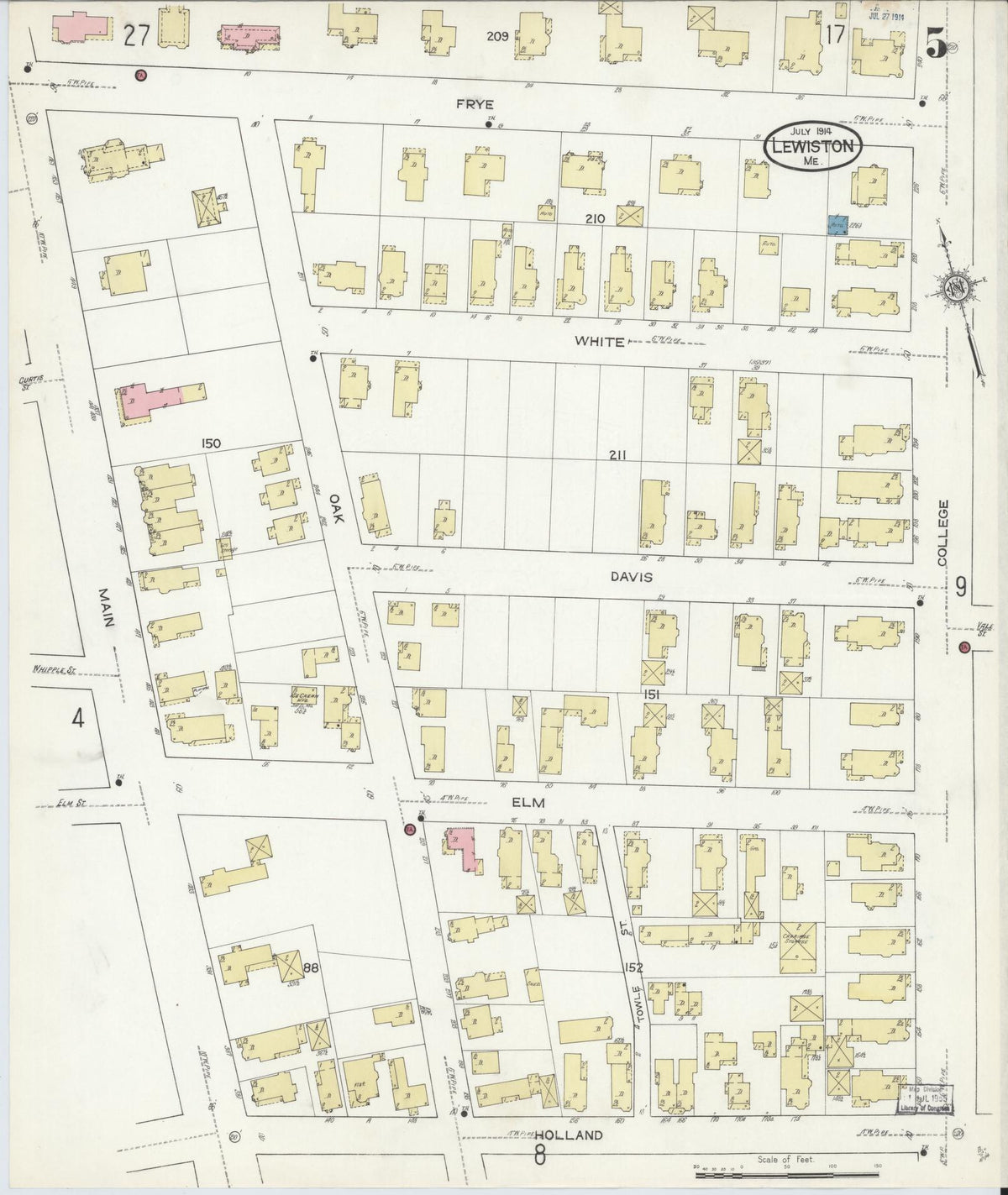 Sanborn Fire Insurance Map from Lewiston, Androscoggin County, Maine (1914), Sheet #0005 - Historic Sanborn Fire Insurance Map Print, vintage old map wall art, antique decor, genealogy gift, Maine Maine map