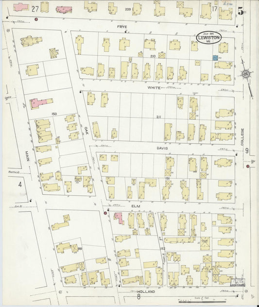 Sanborn Fire Insurance Map from Lewiston, Androscoggin County, Maine (1914), Sheet #0005 - Historic Sanborn Fire Insurance Map Print, vintage old map wall art, antique decor, genealogy gift, Maine Maine map