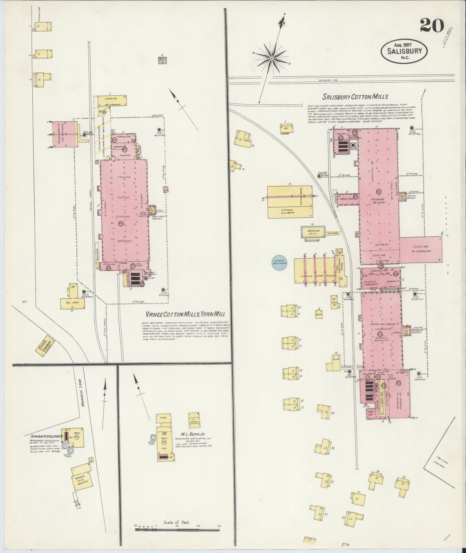 Sanborn Fire Insurance Map from Salisbury, Rowan County, North Carolina (1907), Sheet #0020 - Complete Map Set gallery image, historic Sanborn map, vintage wall art, North Carolina North Carolina