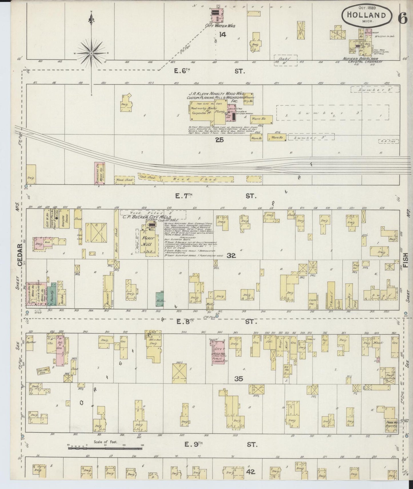 Sanborn Fire Insurance Map from Holland, Ottawa County, Michigan (1889), Sheet #0006 - Complete Map Set gallery image, historic Sanborn map, vintage wall art, Michigan Michigan