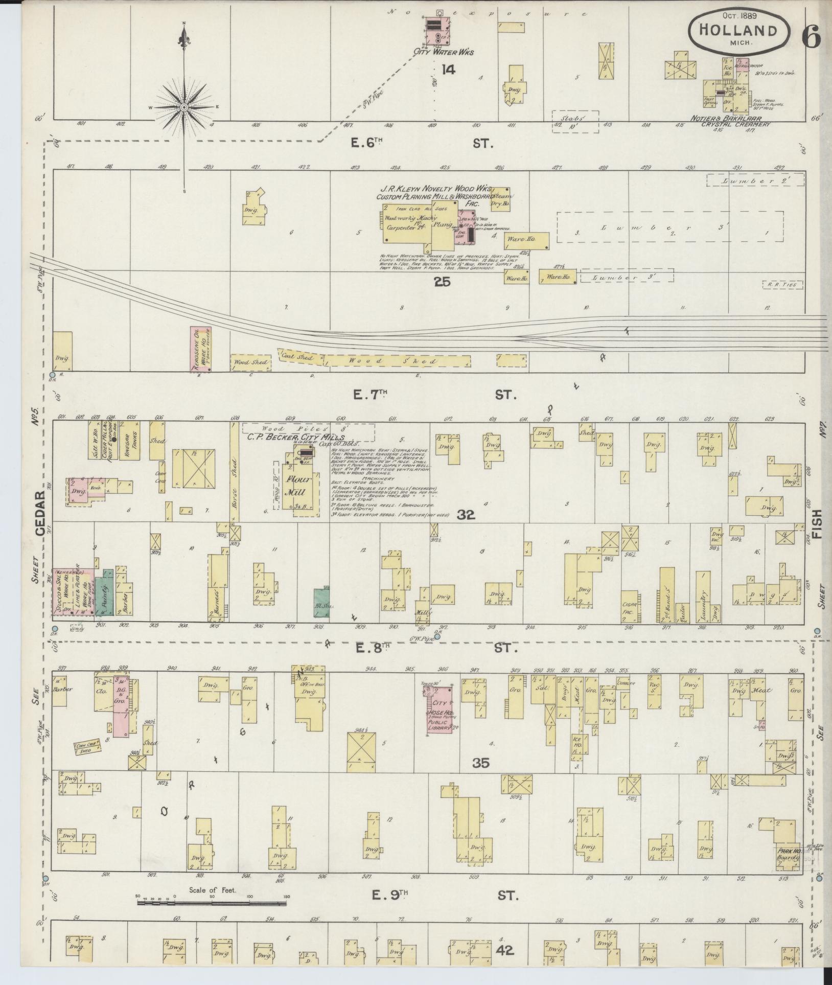 Sanborn Fire Insurance Map from Holland, Ottawa County, Michigan (1889), Sheet #0006 - Complete Map Set gallery image, historic Sanborn map, vintage wall art, Michigan Michigan