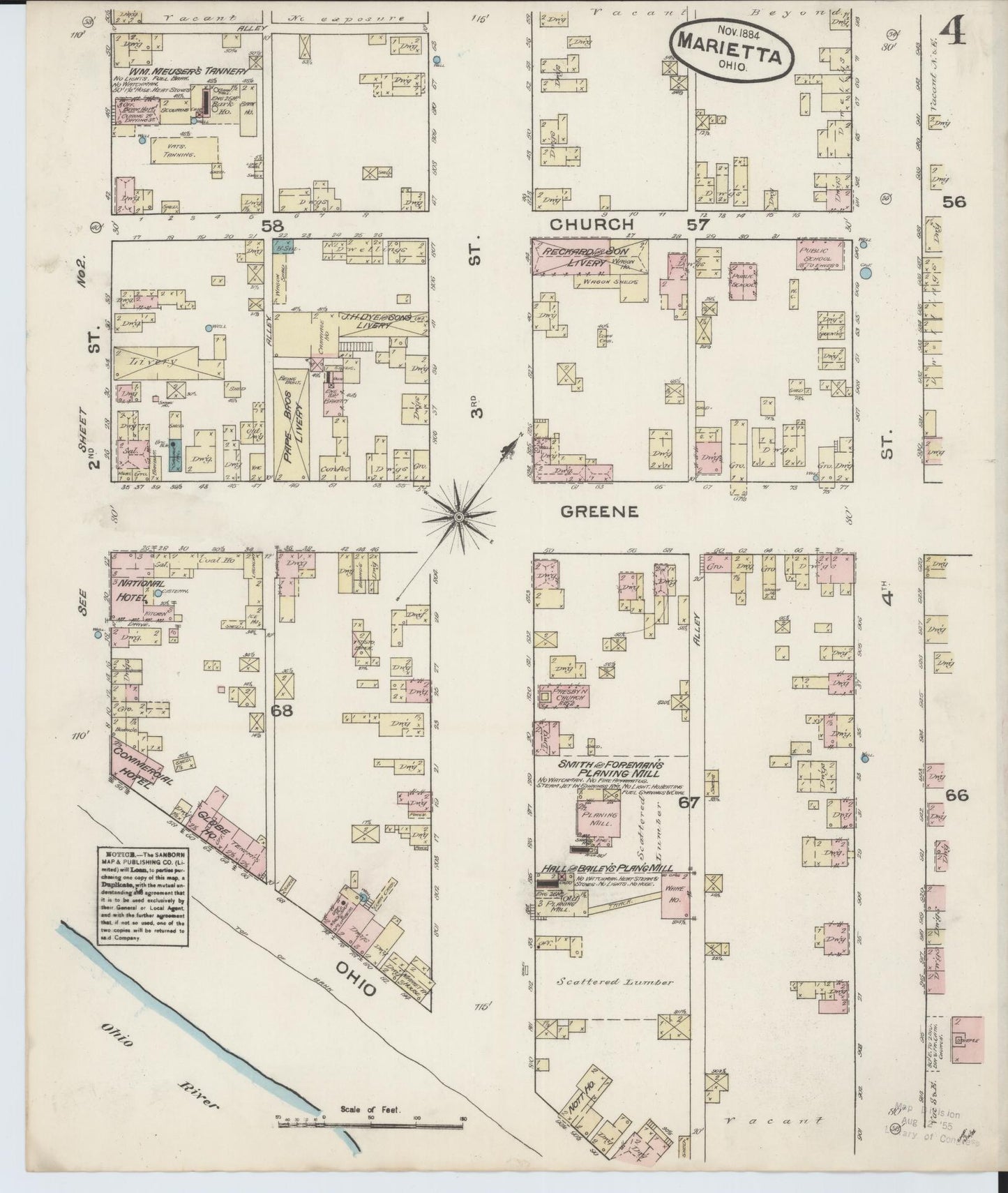 Sanborn Fire Insurance Map from Marietta, Washington County, Ohio (1884), Sheet #0004 - Historic Sanborn Fire Insurance Map Print, vintage old map wall art, antique decor, genealogy gift, Ohio Ohio map