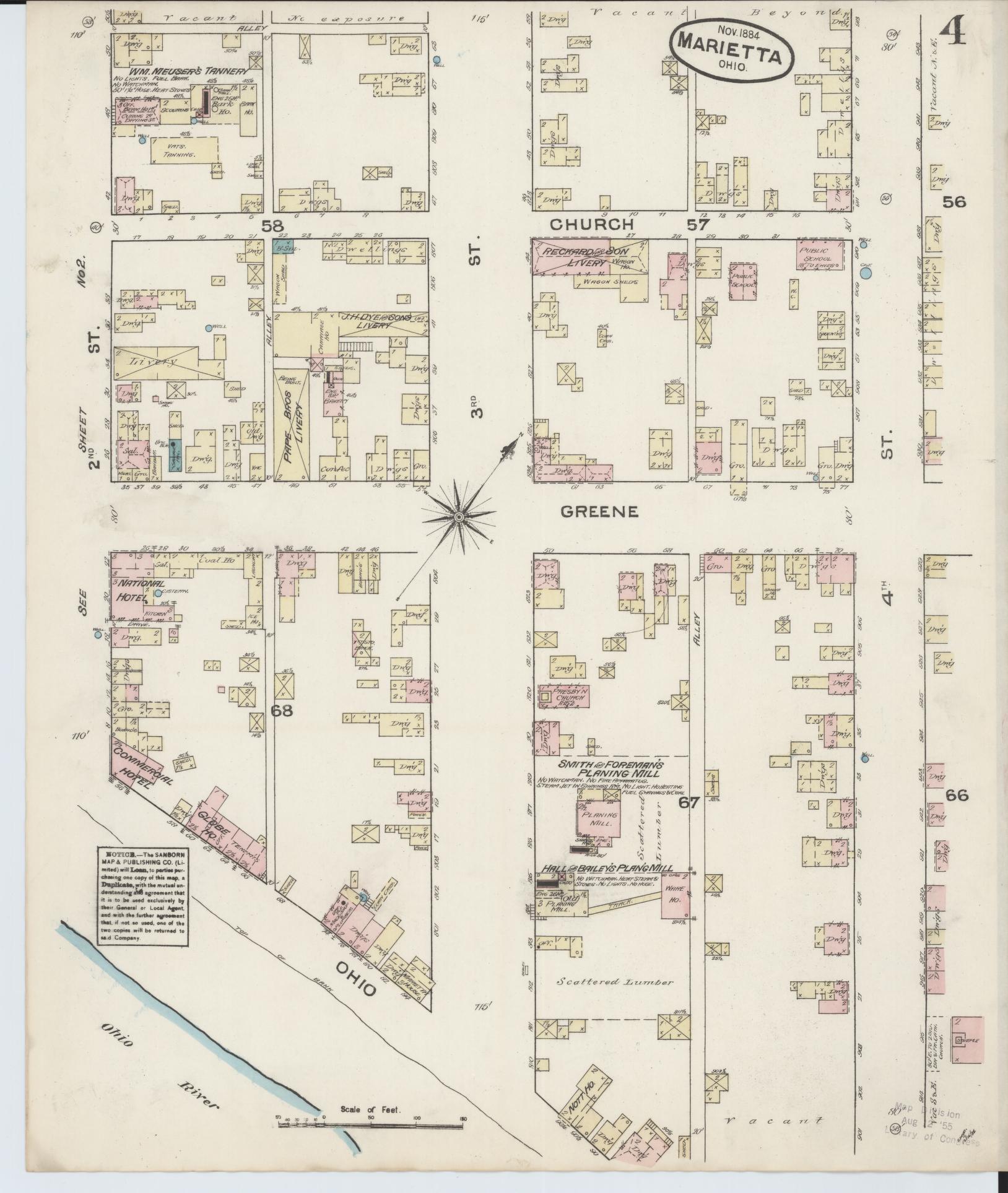 Sanborn Fire Insurance Map from Marietta, Washington County, Ohio (1884), Sheet #0004 - Historic Sanborn Fire Insurance Map Print, vintage old map wall art, antique decor, genealogy gift, Ohio Ohio map