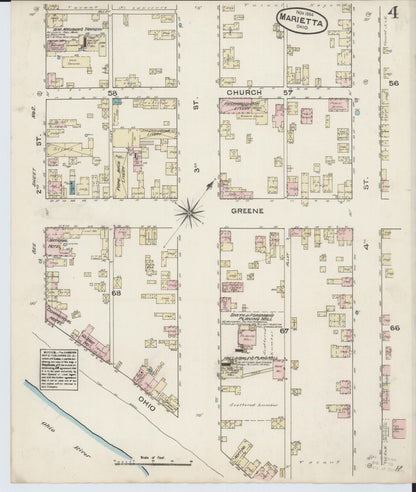 Sanborn Fire Insurance Map from Marietta, Washington County, Ohio (1884), Sheet #0004 - Historic Sanborn Fire Insurance Map Print, vintage old map wall art, antique decor, genealogy gift, Ohio Ohio map