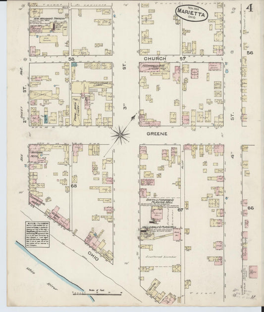 Sanborn Fire Insurance Map from Marietta, Washington County, Ohio (1884), Sheet #0004 - Historic Sanborn Fire Insurance Map Print, vintage old map wall art, antique decor, genealogy gift, Ohio Ohio map