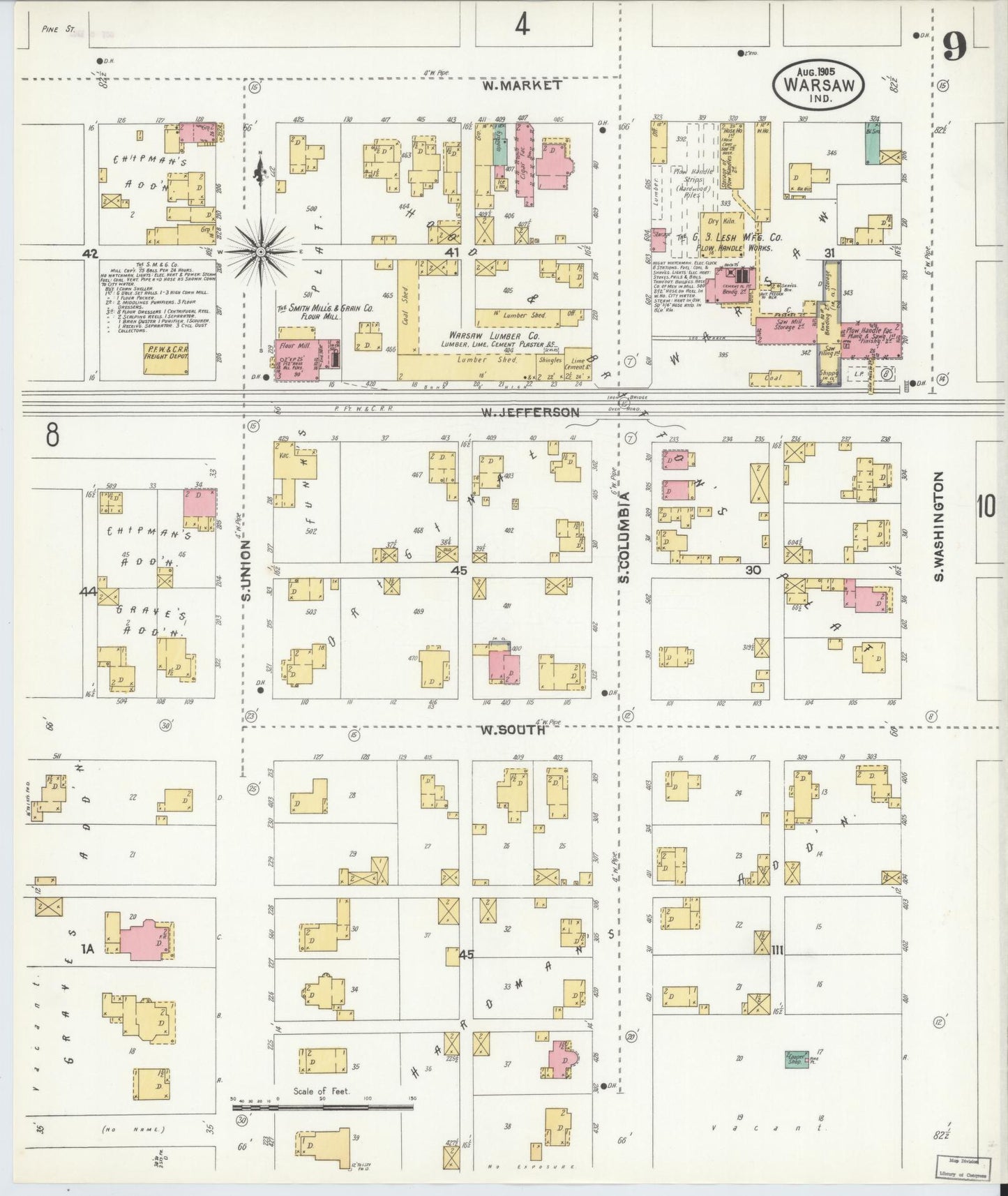 Sanborn Fire Insurance Map from Warsaw, Kosciusko County, Indiana (1905), Sheet #0009 - Complete Map Set gallery image, historic Sanborn map, vintage wall art, Indiana Indiana