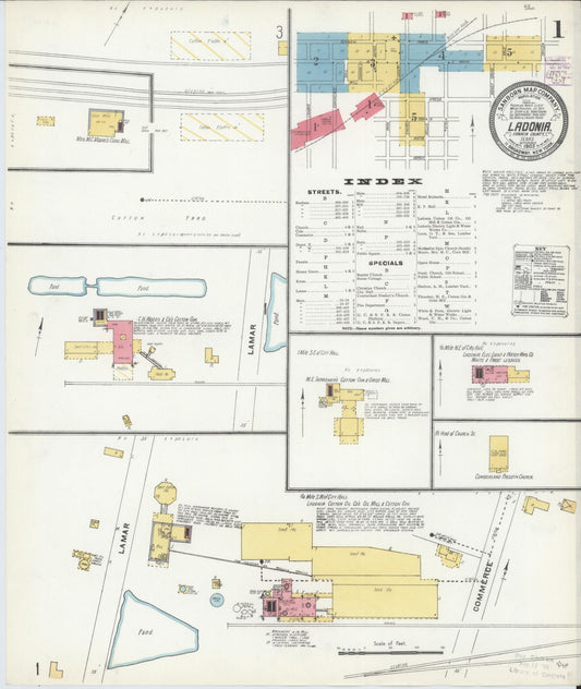 Sanborn Fire Insurance Map from Ladonia, Fannin County, Texas (1905), Sheet #0001 - Complete Map Set gallery image, historic Sanborn map, vintage wall art, Texas Texas