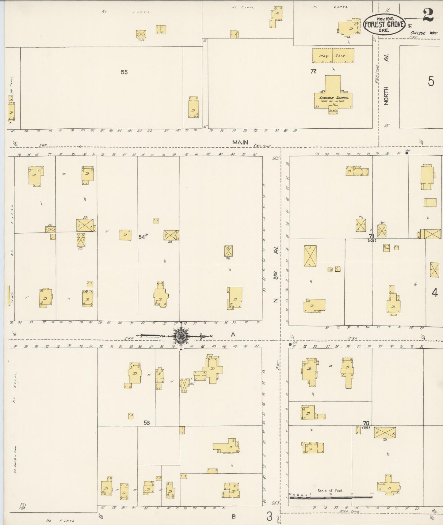 Sanborn Fire Insurance Map from Forest Grove, Washington County, Oregon (1912), Sheet #0002 - Historic Sanborn Fire Insurance Map Print, vintage old map wall art, antique decor, genealogy gift, Oregon Oregon map