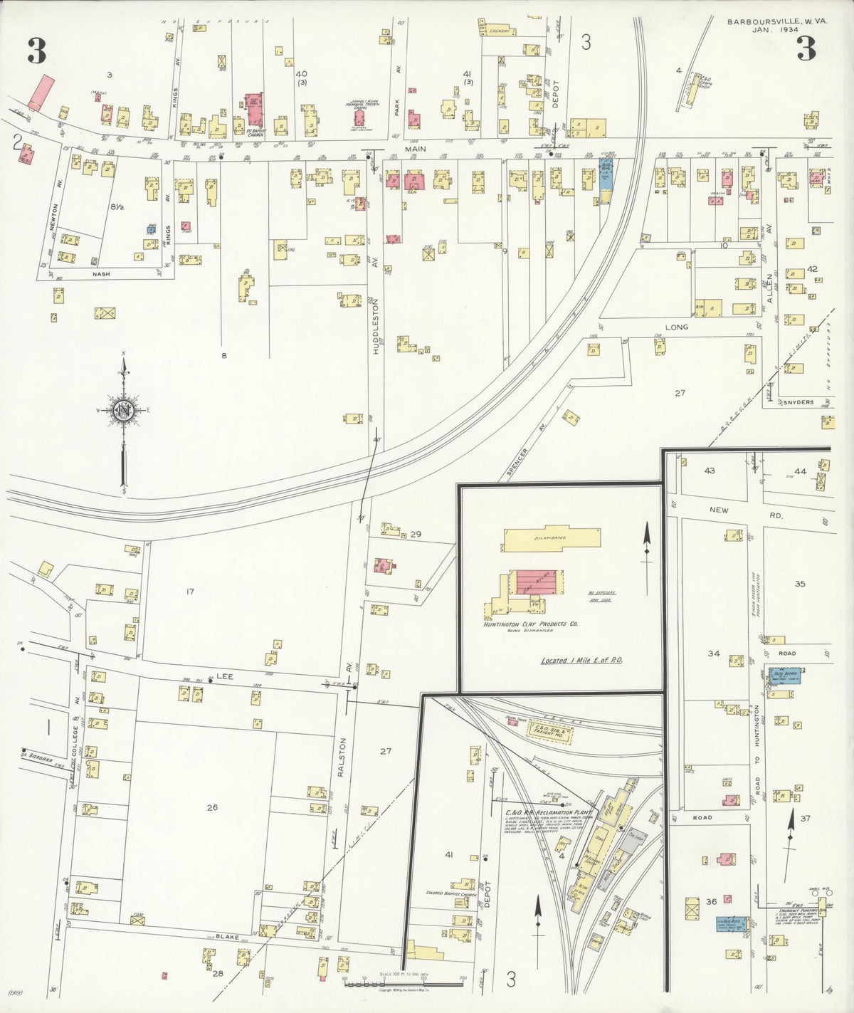 Sanborn Fire Insurance Map from Barboursville, Cabell County, West Virginia (1934), Sheet #0003 - Complete Map Set gallery image, historic Sanborn map, vintage wall art, West Virginia West Virginia