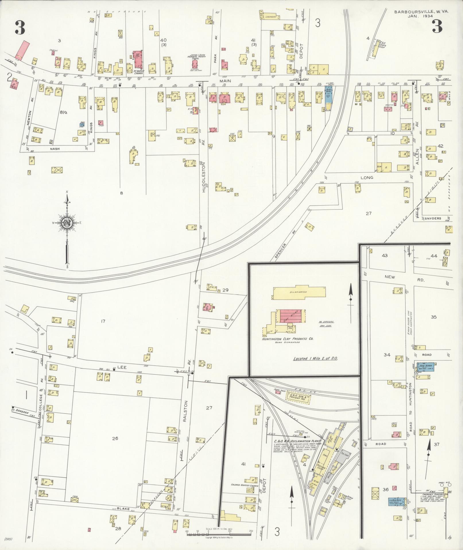 Sanborn Fire Insurance Map from Barboursville, Cabell County, West Virginia (1934), Sheet #0003 - Complete Map Set gallery image, historic Sanborn map, vintage wall art, West Virginia West Virginia