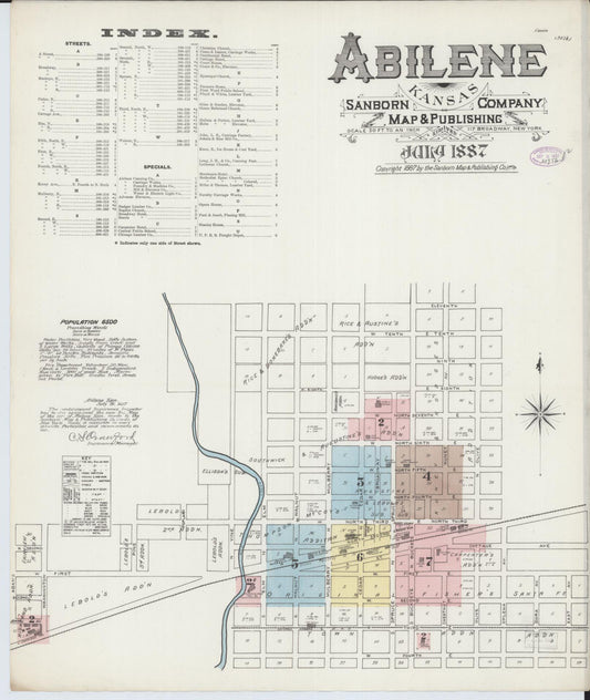Sanborn Fire Insurance Map from Abilene, Dickinson County, Kansas (1887), Sheet #0001 - Historic Sanborn Fire Insurance Map Print, vintage old map wall art, antique decor, genealogy gift, Kansas Kansas map