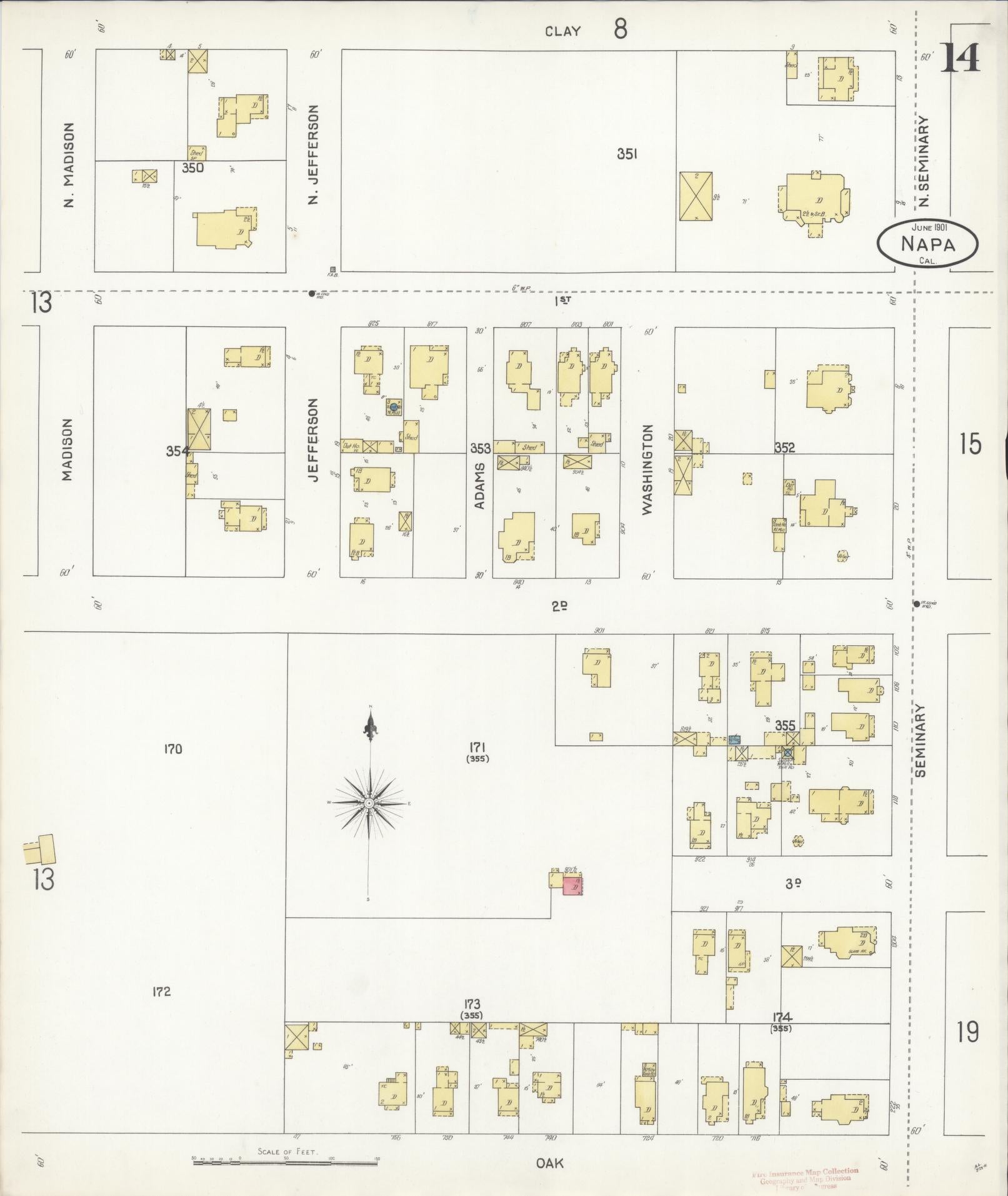 Sanborn Fire Insurance Map from Napa, Napa County, California (1901), Sheet #0014 - Complete Map Set gallery image, historic Sanborn map, vintage wall art, California California