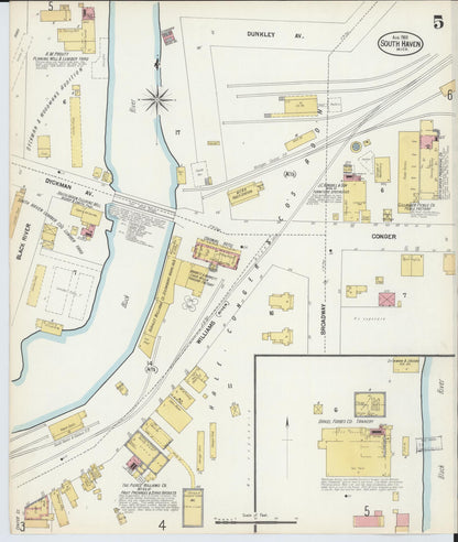 Sanborn Fire Insurance Map from South Haven, Van Buren County, Michigan (1902), Sheet #0005 - Historic Sanborn Fire Insurance Map Print, vintage old map wall art, antique decor, genealogy gift, Michigan Michigan map
