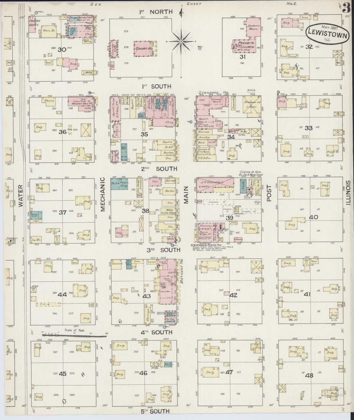 Sanborn Fire Insurance Map from Lewistown, Fulton County, Illinois (1887), Sheet #0003 - Complete Map Set gallery image, historic Sanborn map, vintage wall art, Illinois Illinois