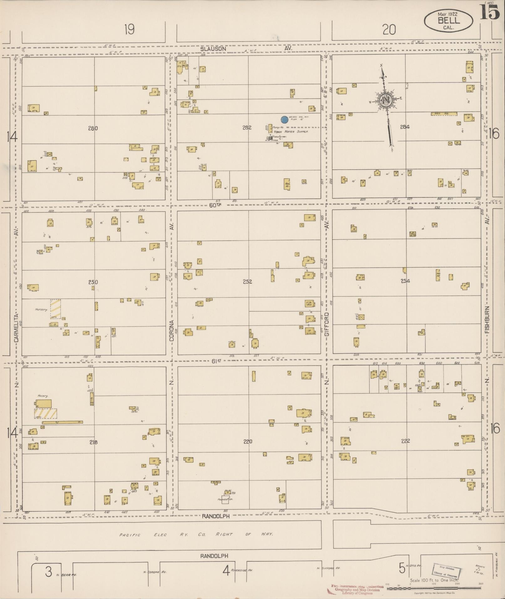 Sanborn Fire Insurance Map from Bell, Los Angeles County, California (1922), Sheet #0015 - Historic Sanborn Fire Insurance Map Print, vintage old map wall art, antique decor, genealogy gift, California California map