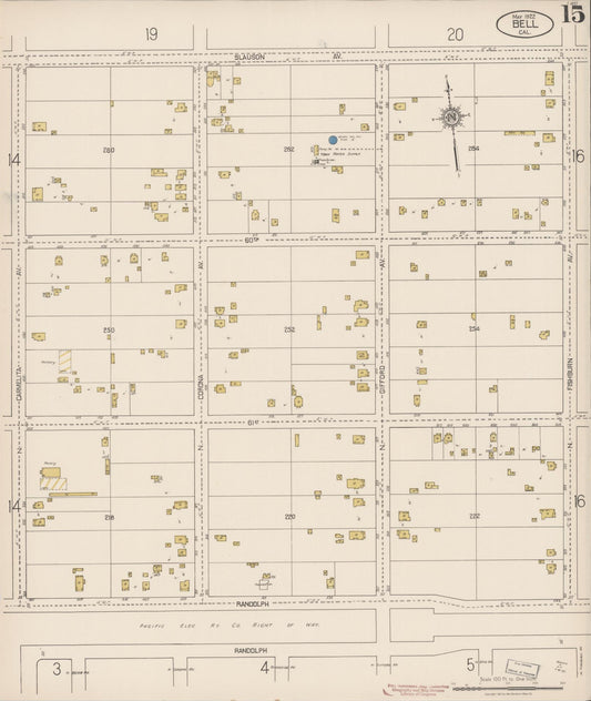 Sanborn Fire Insurance Map from Bell, Los Angeles County, California (1922), Sheet #0015 - Historic Sanborn Fire Insurance Map Print, vintage old map wall art, antique decor, genealogy gift, California California map