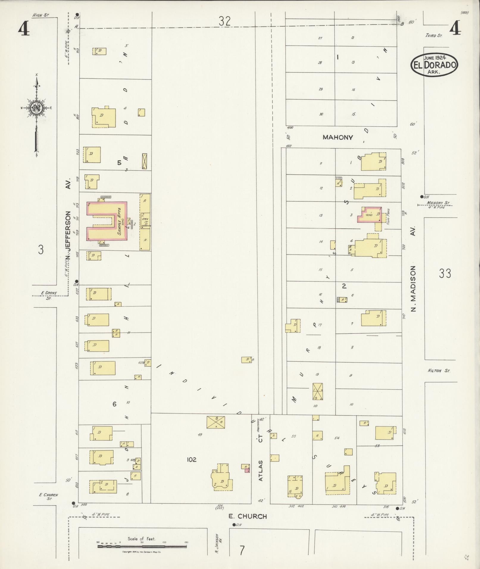 Sanborn Fire Insurance Map from El Dorado, Union County, Arkansas (1924), Sheet #0004 - Complete Map Set gallery image, historic Sanborn map, vintage wall art, Arkansas Arkansas