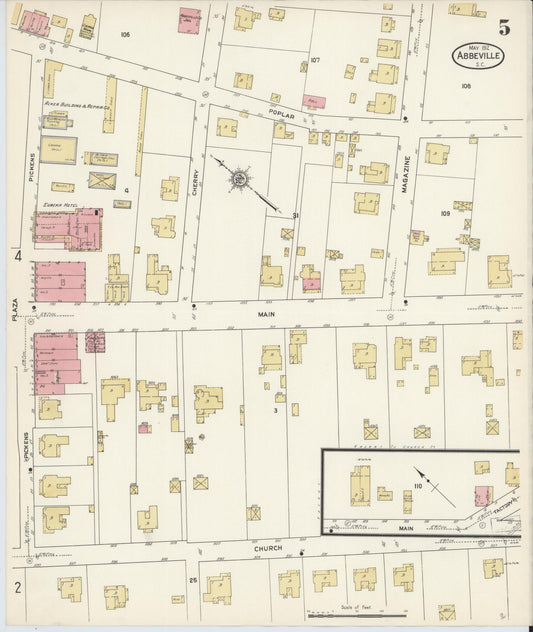 Sanborn Fire Insurance Map from Abbeville, Abbeville County, South Carolina (1912), Sheet #0005 - Historic Sanborn Fire Insurance Map Print, vintage old map wall art, antique decor, genealogy gift, South Carolina South Carolina map