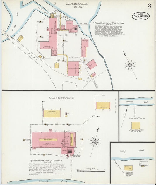 Sanborn Fire Insurance Map from Rockingham, Richmond County, North Carolina (1900), Sheet #0003 - Historic Sanborn Fire Insurance Map Print, vintage old map wall art, antique decor, genealogy gift, North Carolina North Carolina map
