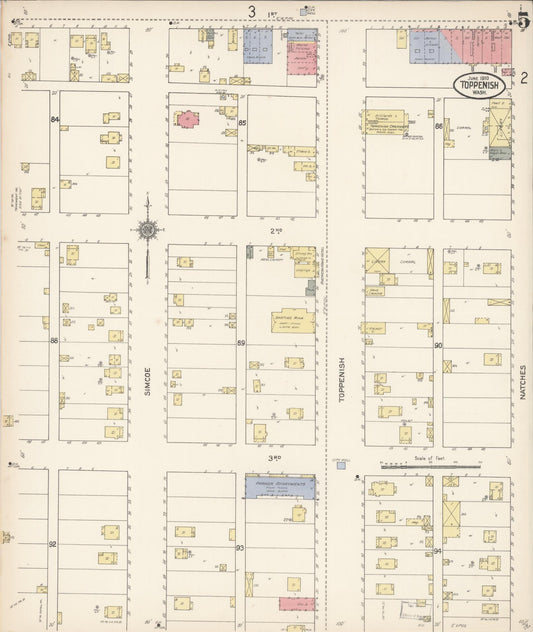 Sanborn Fire Insurance Map from Toppenish, Yakima County, Washington (1910), Sheet #0005 - Historic Sanborn Fire Insurance Map Print, vintage old map wall art, antique decor, genealogy gift, Washington Washington map