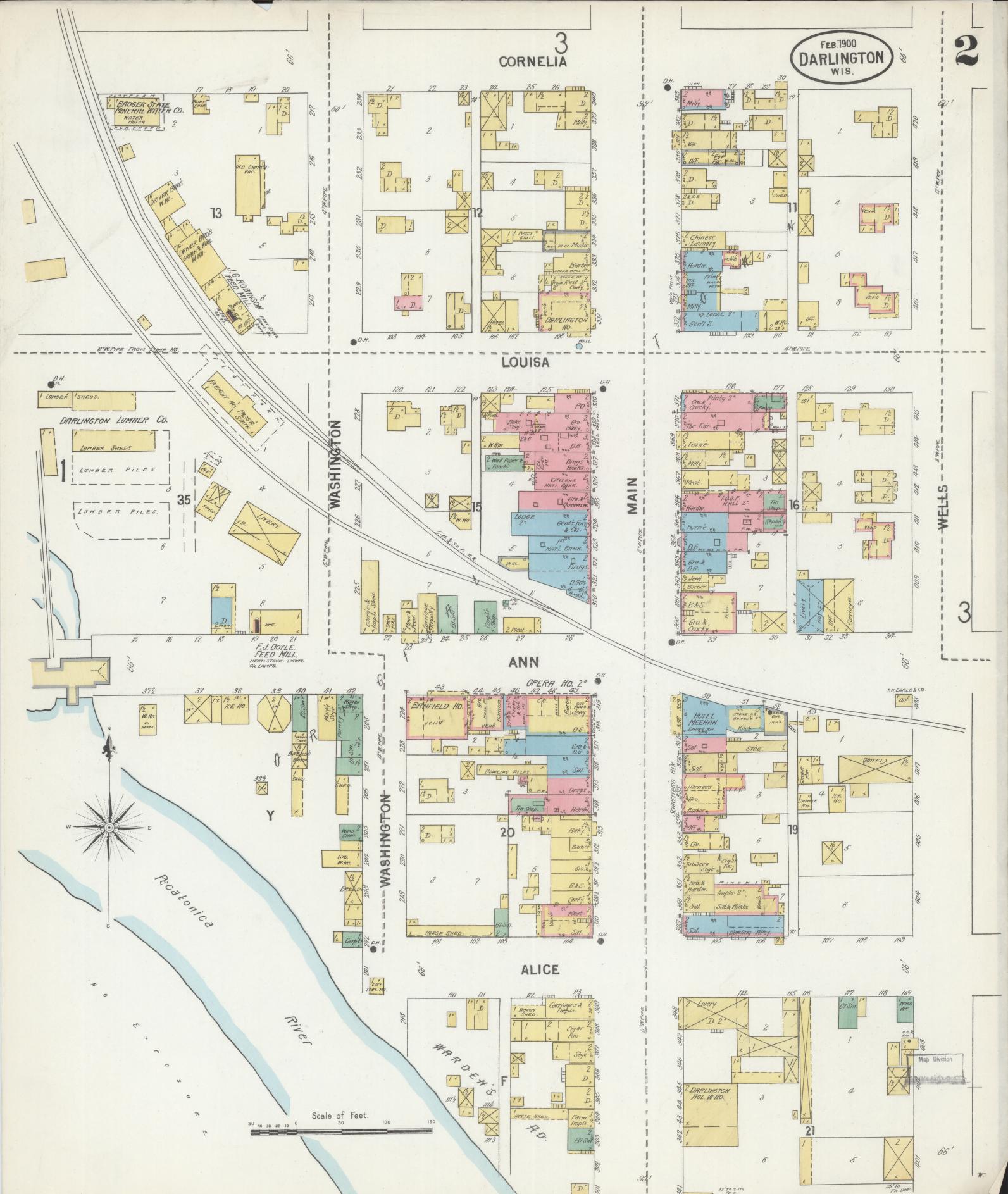 Sanborn Fire Insurance Map from Darlington, Lafayette County, Wisconsin (1900), Sheet #0002 - Complete Map Set gallery image, historic Sanborn map, vintage wall art, Wisconsin Wisconsin