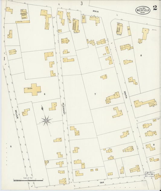 Sanborn Fire Insurance Map from Medfield, Norfolk County, Massachusetts (1903), Sheet #0002 - Historic Sanborn Fire Insurance Map Print, vintage old map wall art, antique decor, genealogy gift, Massachusetts Massachusetts map