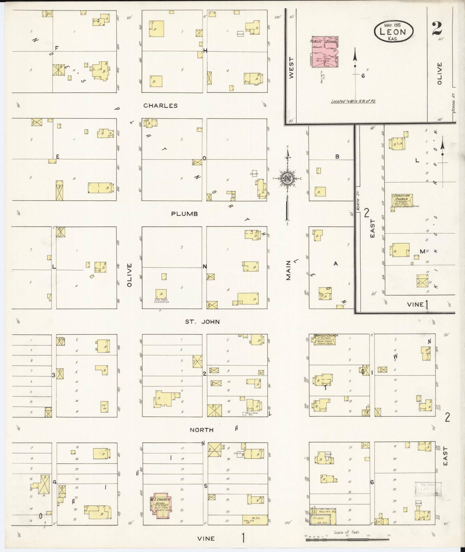 Sanborn Fire Insurance Map from Leon, Butler County, Kansas (1915), Sheet #0002 - Historic Sanborn Fire Insurance Map Print, vintage old map wall art, antique decor, genealogy gift, Kansas Kansas map