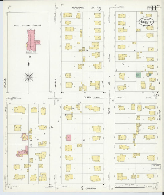 Sanborn Fire Insurance Map from Beloit, Rock County, Wisconsin (1908), Sheet #0011 - Historic Sanborn Fire Insurance Map Print, vintage old map wall art, antique decor, genealogy gift, Wisconsin Wisconsin map