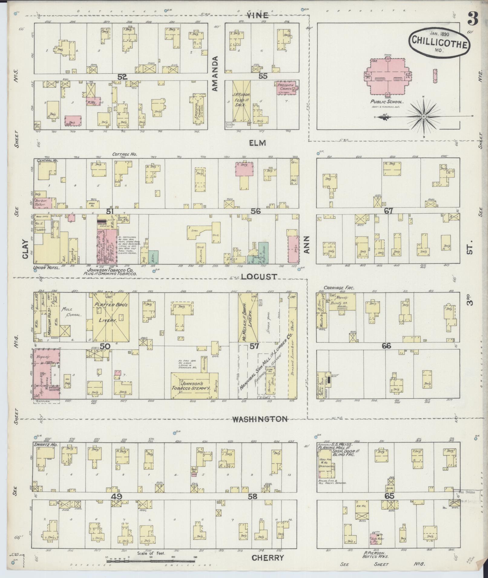 Sanborn Fire Insurance Map from Chillicothe, Livingston County, Missouri (1890), Sheet #0003 - Historic Sanborn Fire Insurance Map Print, vintage old map wall art, antique decor, genealogy gift, Missouri Missouri map