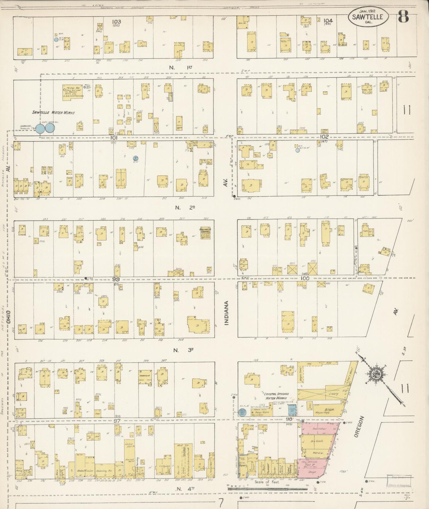 Sanborn Fire Insurance Map from Sawtelle, Los Angeles County, California (1912), Sheet #0008 - Complete Map Set gallery image, historic Sanborn map, vintage wall art, California California