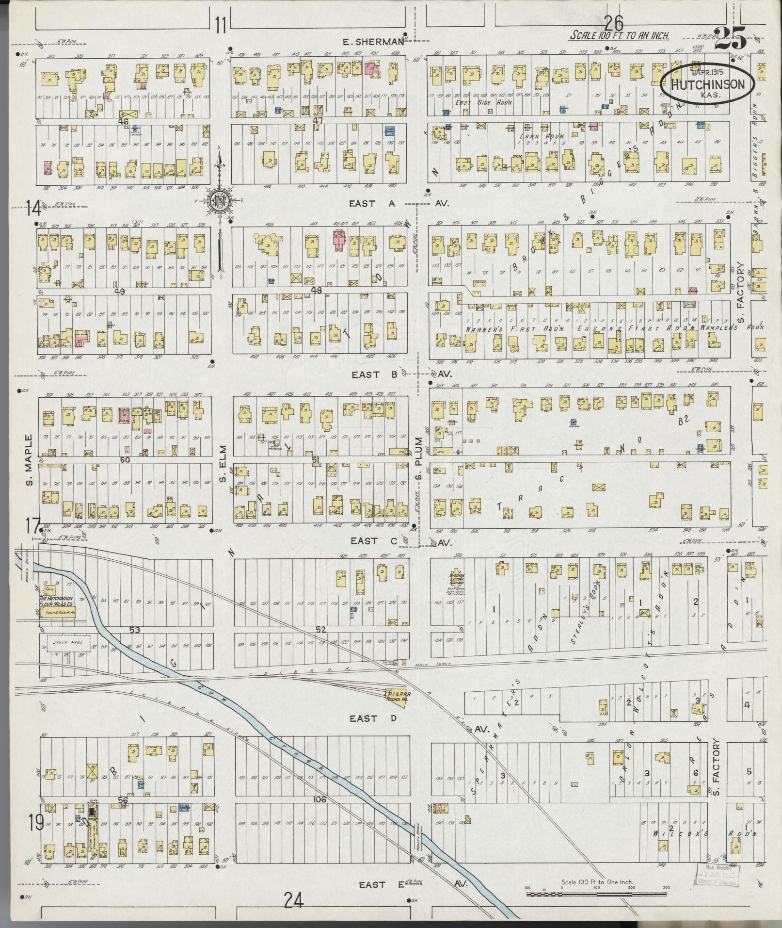 Sanborn Fire Insurance Map from Hutchinson, Reno County, Kansas (1915), Sheet #0026 - Historic Sanborn Fire Insurance Map Print, vintage old map wall art, antique decor, genealogy gift, Kansas Kansas map
