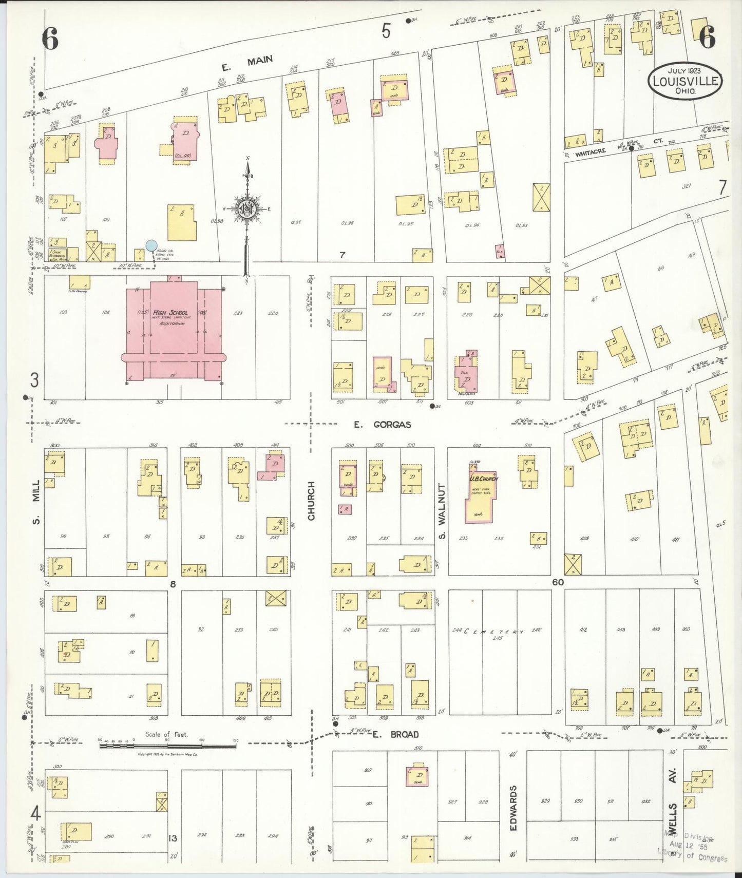 Sanborn Fire Insurance Map from Louisville, Stark County, Ohio (1923), Sheet #0006 - Historic Sanborn Fire Insurance Map Print, vintage old map wall art, antique decor, genealogy gift, Ohio Ohio map