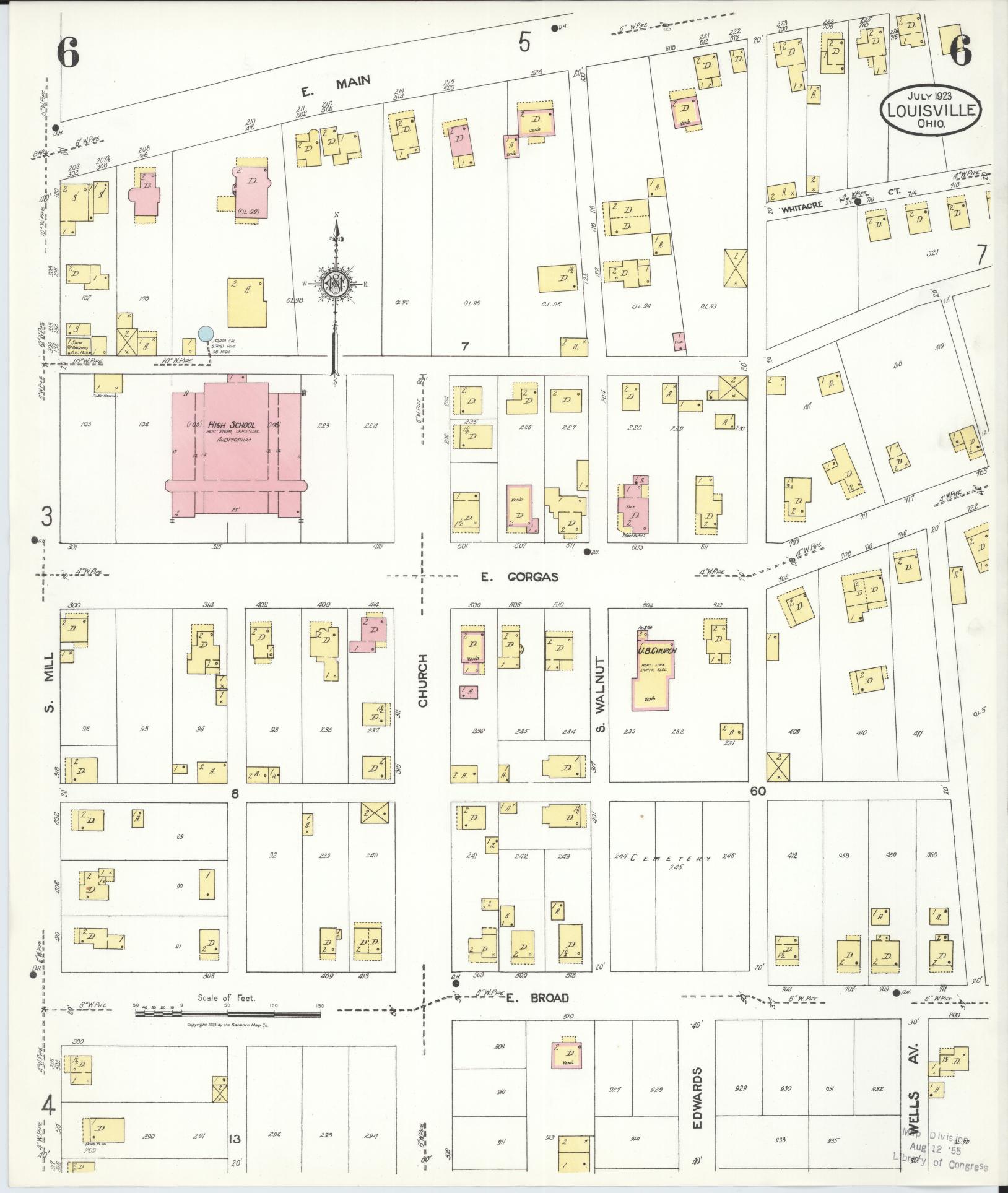 Sanborn Fire Insurance Map from Louisville, Stark County, Ohio (1923), Sheet #0006 - Historic Sanborn Fire Insurance Map Print, vintage old map wall art, antique decor, genealogy gift, Ohio Ohio map