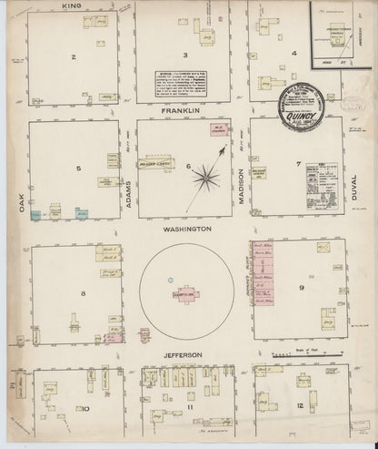 Sanborn Fire Insurance Map from Quincy, Gadsden County, Florida (1884), Sheet #0001 - Historic Sanborn Fire Insurance Map Print, vintage old map wall art, antique decor, genealogy gift, Florida Florida map