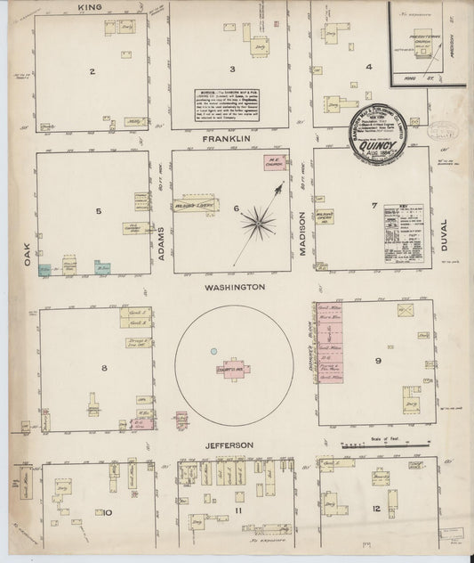 Sanborn Fire Insurance Map from Quincy, Gadsden County, Florida (1884), Sheet #0001 - Historic Sanborn Fire Insurance Map Print, vintage old map wall art, antique decor, genealogy gift, Florida Florida map