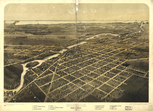 Monroe, Monroe Co., Michigan 1866. (1866) – Historic Bird’s-Eye View Panorama Print