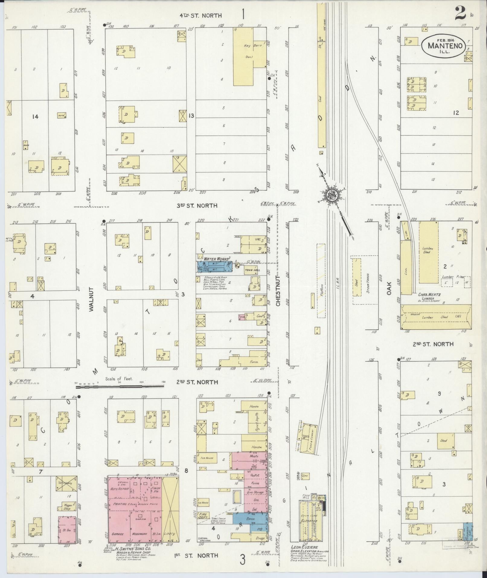 Sanborn Fire Insurance Map from Manteno, Kankakee County, Illinois (1914), Sheet #0002 - Complete Map Set gallery image, historic Sanborn map, vintage wall art, Illinois Illinois