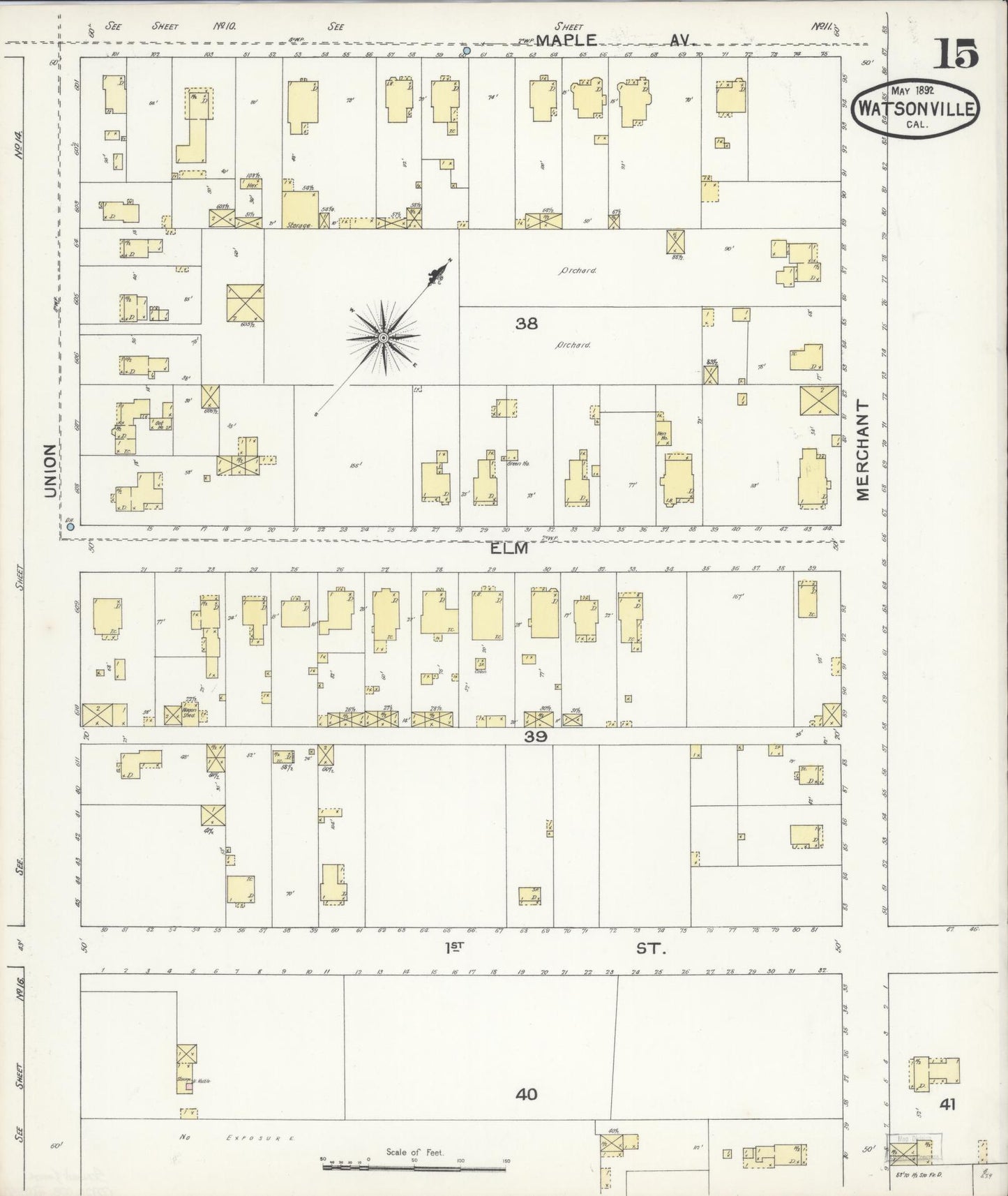 Sanborn Fire Insurance Map from Watsonville, Santa Cruz County, California (1892), Sheet #0015 - Complete Map Set gallery image, historic Sanborn map, vintage wall art, California California