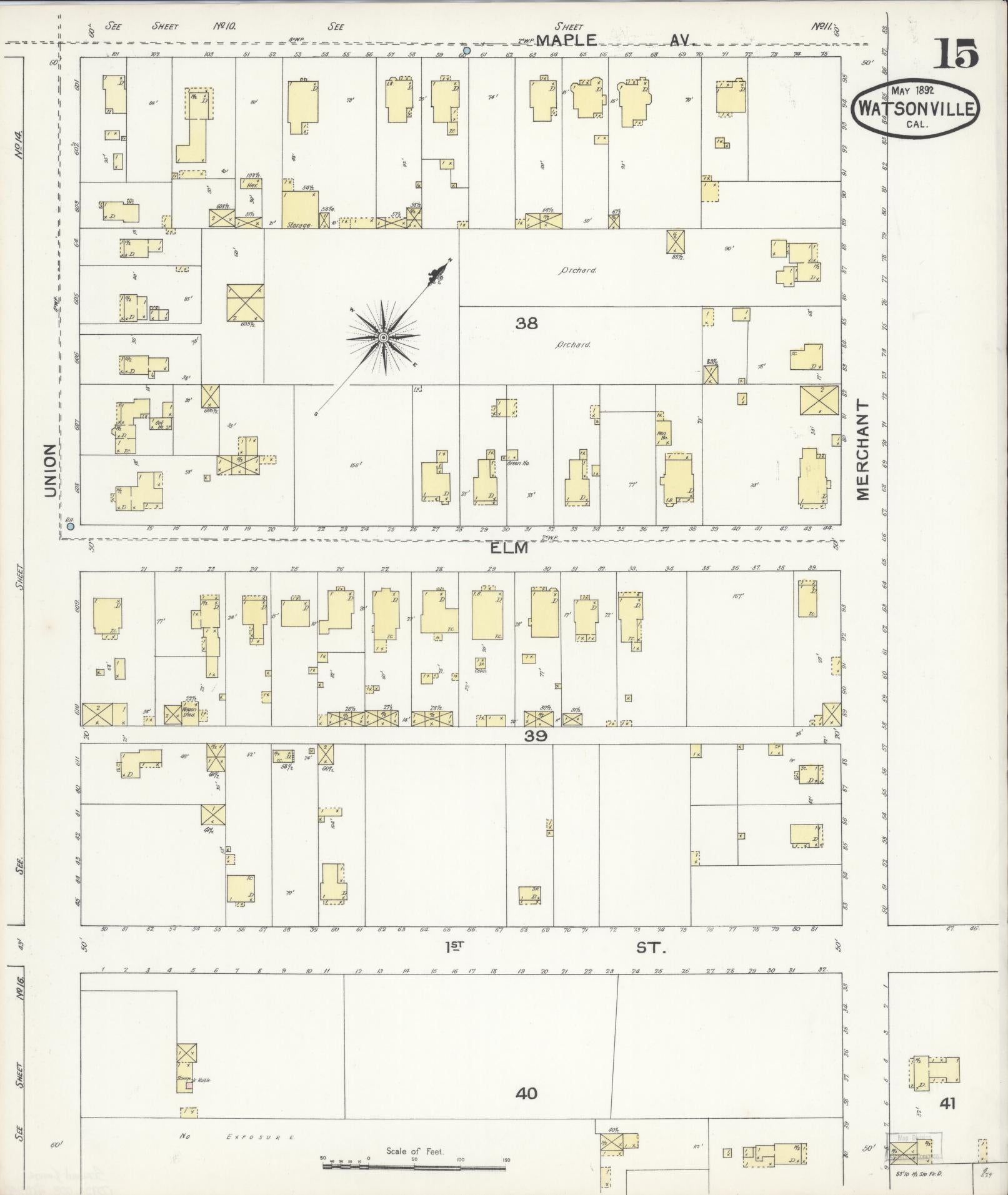 Sanborn Fire Insurance Map from Watsonville, Santa Cruz County, California (1892), Sheet #0015 - Complete Map Set gallery image, historic Sanborn map, vintage wall art, California California