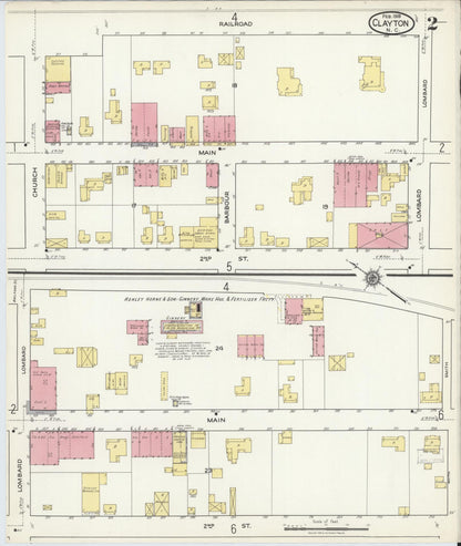 Sanborn Fire Insurance Map from Clayton, Johnston County, North Carolina (1918), Sheet #0002 - Complete Map Set gallery image, historic Sanborn map, vintage wall art, North Carolina North Carolina