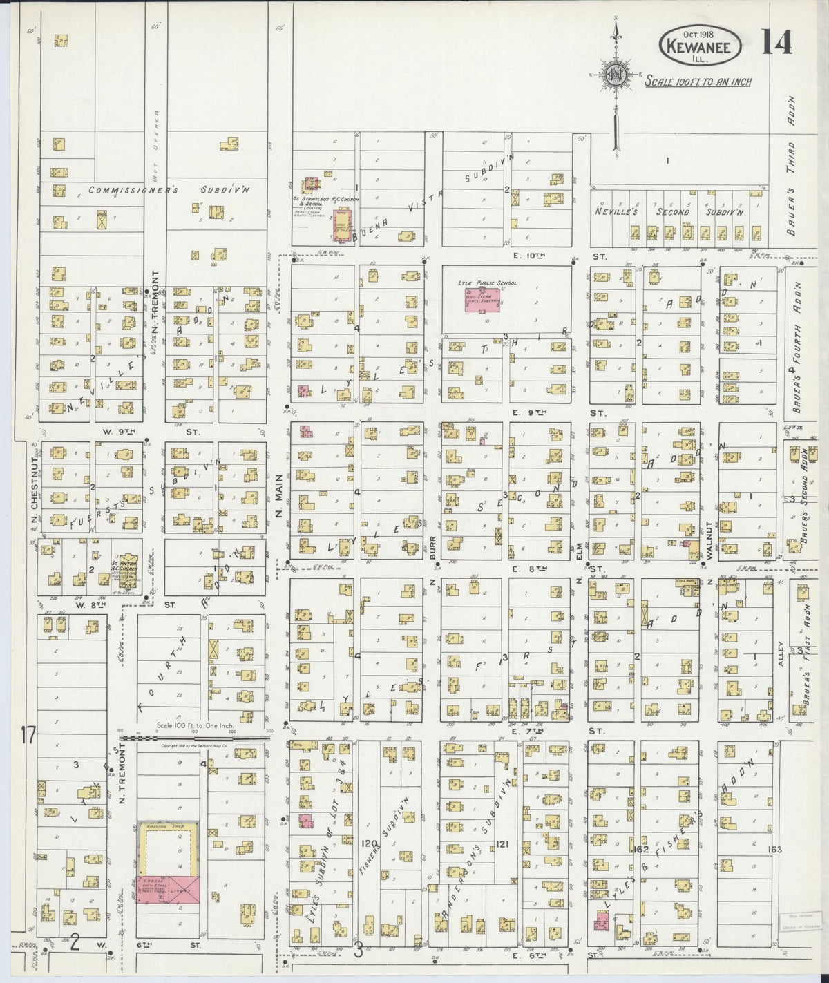 Sanborn Fire Insurance Map from Kewanee, Henry County, Illinois (1918), Sheet #0014 - Complete Map Set gallery image, historic Sanborn map, vintage wall art, Illinois Illinois