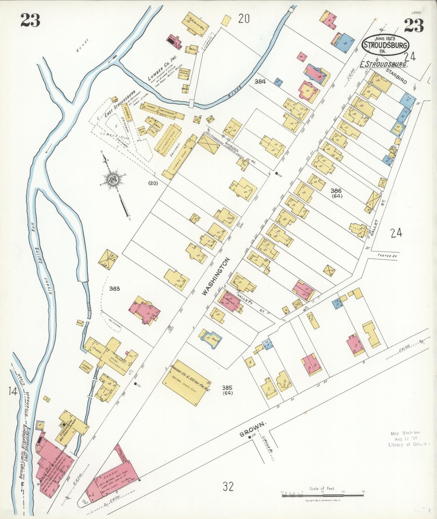 Sanborn Fire Insurance Map from Stroudsburg, Monroe County, Pennsylvania (1923), Sheet #0023 - Historic Sanborn Fire Insurance Map Print, vintage old map wall art, antique decor, genealogy gift, Pennsylvania Pennsylvania map