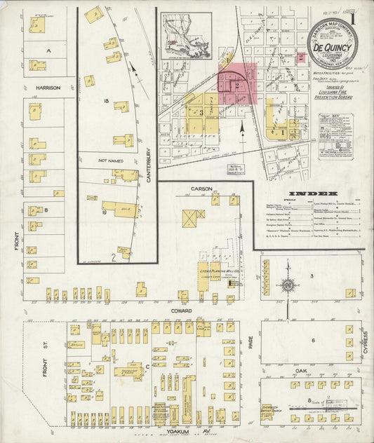 Sanborn Fire Insurance Map from De Quincy, Calcasieu Parish, Louisiana (1921), Sheet #0001 - Historic Sanborn Fire Insurance Map Print, vintage old map wall art, antique decor, genealogy gift, Louisiana Louisiana map