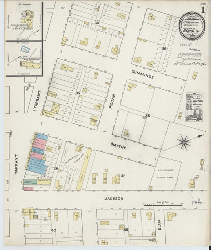 Sanborn Fire Insurance Map from Bowie, Montague County, Texas (1891), Sheet #0001 - Complete Map Set gallery image, historic Sanborn map, vintage wall art, Texas Texas