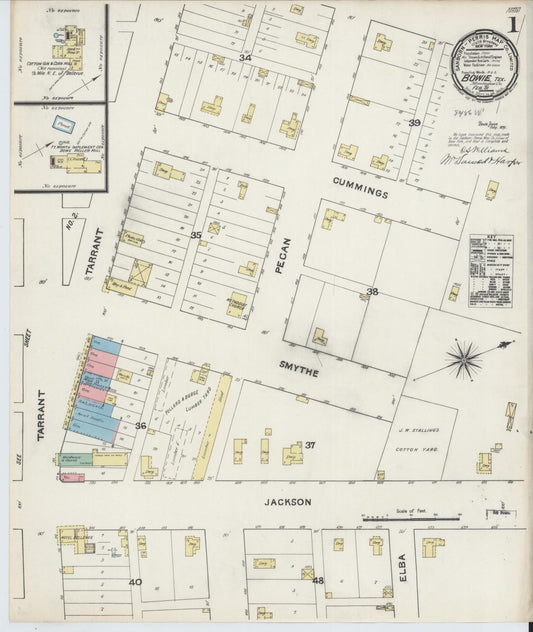 Sanborn Fire Insurance Map from Bowie, Montague County, Texas (1891), Sheet #0001 - Complete Map Set gallery image, historic Sanborn map, vintage wall art, Texas Texas