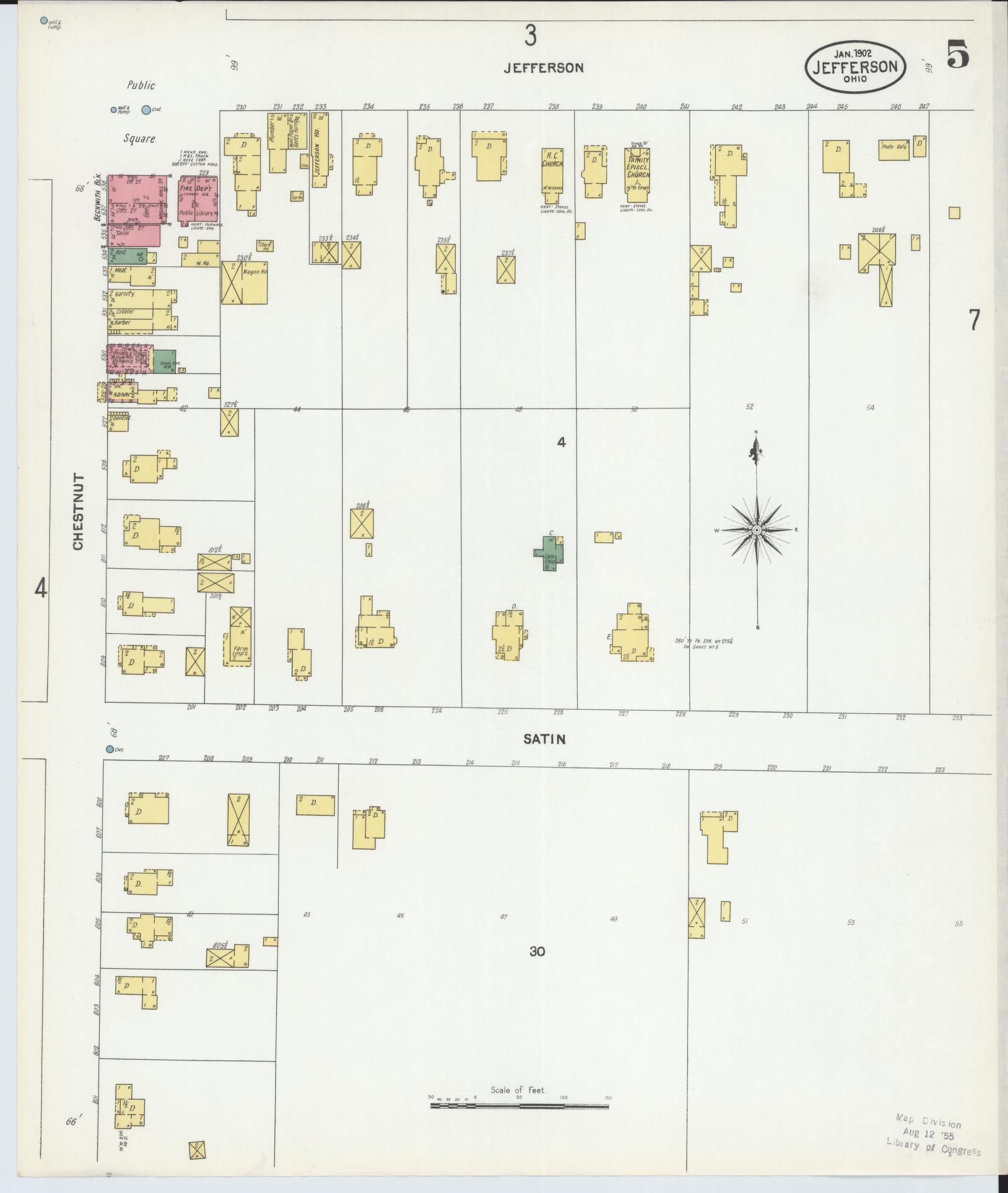 Sanborn Fire Insurance Map from Jefferson, Ashtabula County, Ohio (1902), Sheet #0005 - Historic Sanborn Fire Insurance Map Print, vintage old map wall art, antique decor, genealogy gift, Ohio Ohio map