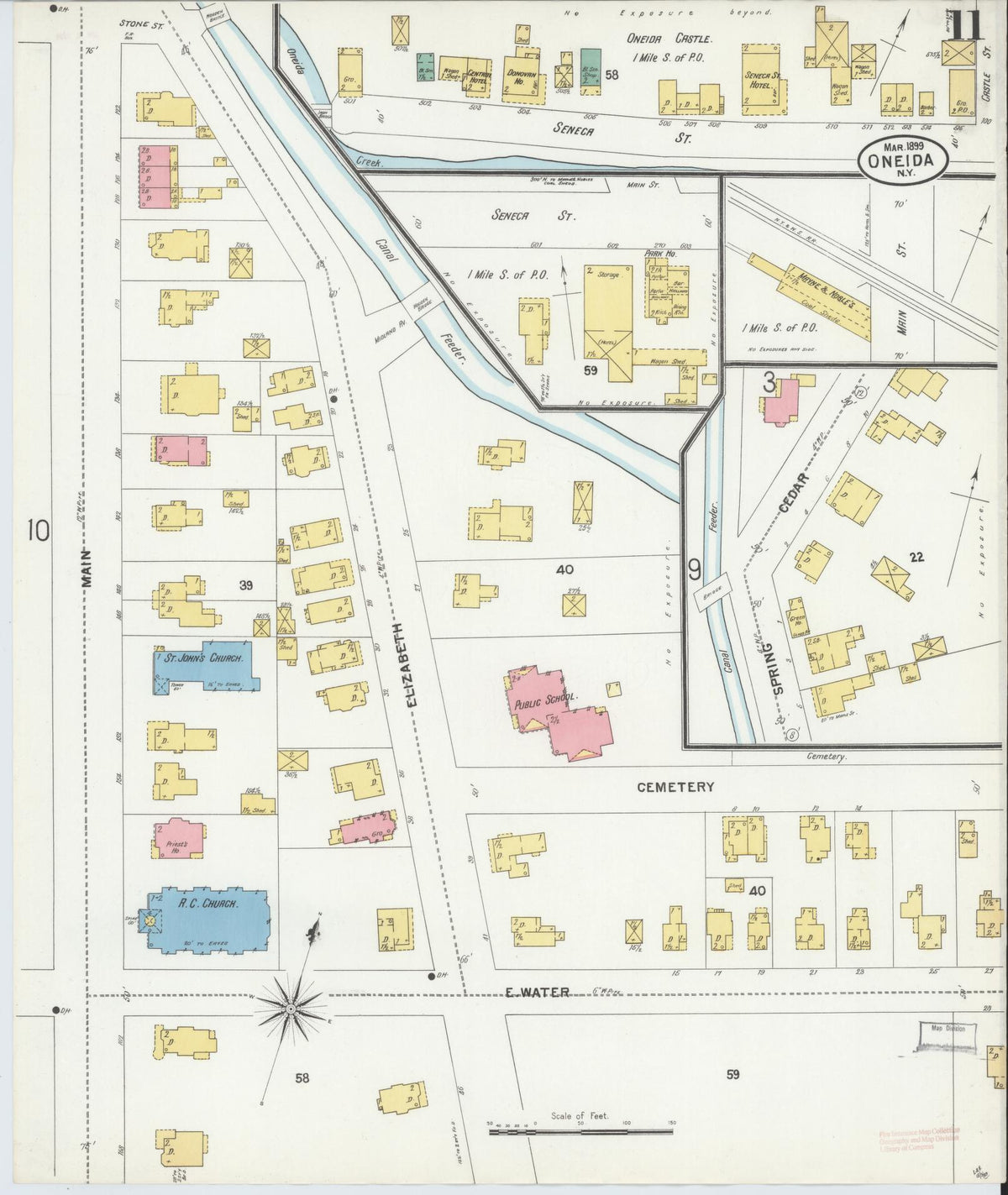 Sanborn Fire Insurance Map from Oneida, Madison County, New York (1899), Sheet #0011 - Historic Sanborn Fire Insurance Map Print, vintage old map wall art, antique decor, genealogy gift, New York New York map