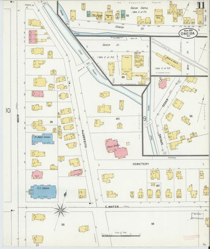 Sanborn Fire Insurance Map from Oneida, Madison County, New York (1899), Sheet #0011 - Historic Sanborn Fire Insurance Map Print, vintage old map wall art, antique decor, genealogy gift, New York New York map