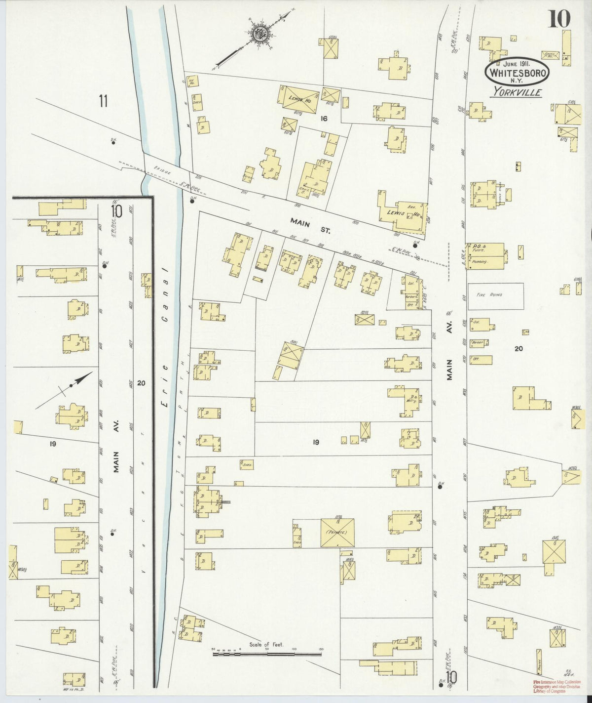 Sanborn Fire Insurance Map from Whitesboro, Oneida County, New York (1911), Sheet #0010 - Historic Sanborn Fire Insurance Map Print, vintage old map wall art, antique decor, genealogy gift, New York New York map